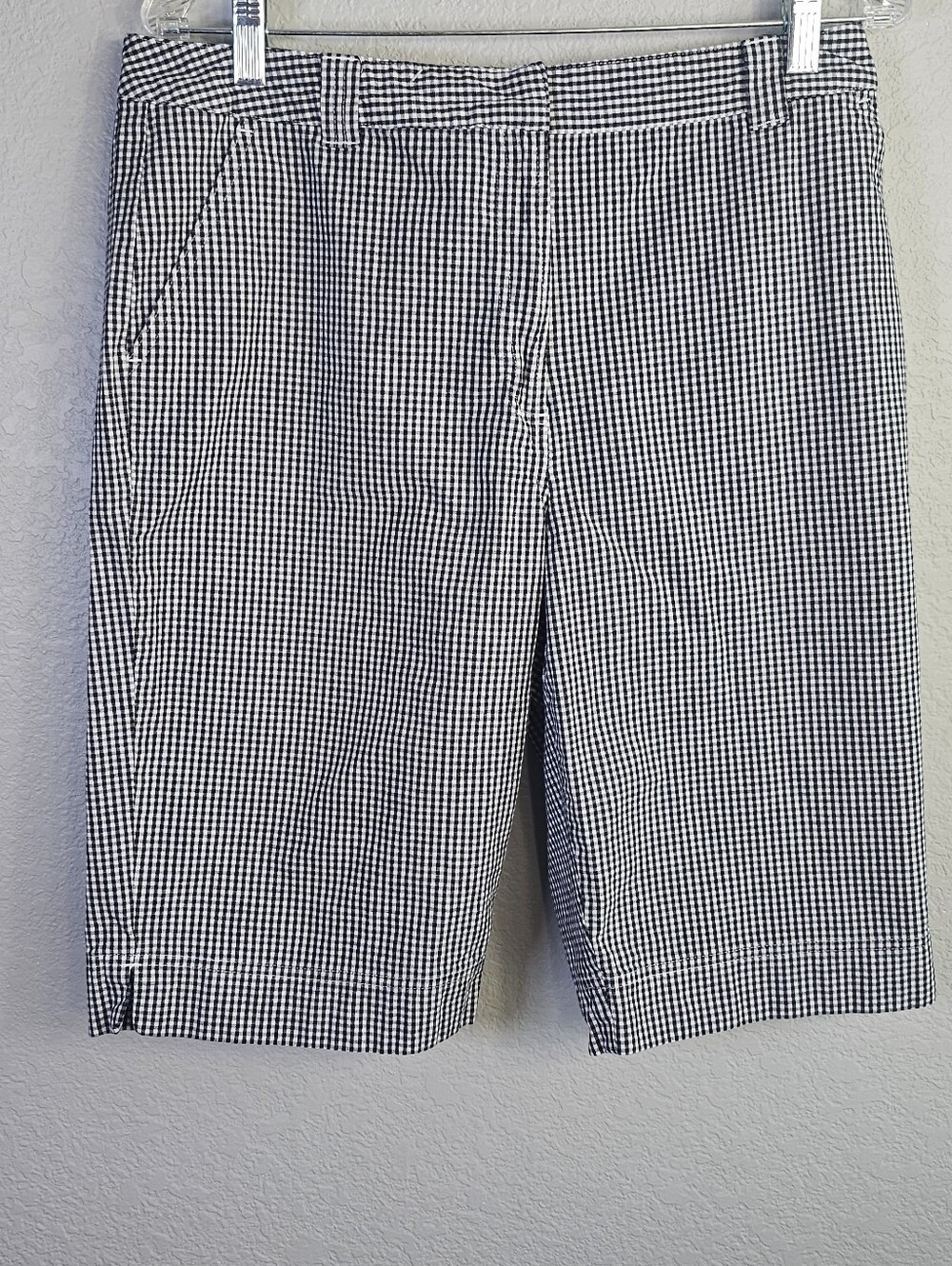 Kim Rogers Gingham Bermuda Shorts Size 14 Black White Stretch Preppy